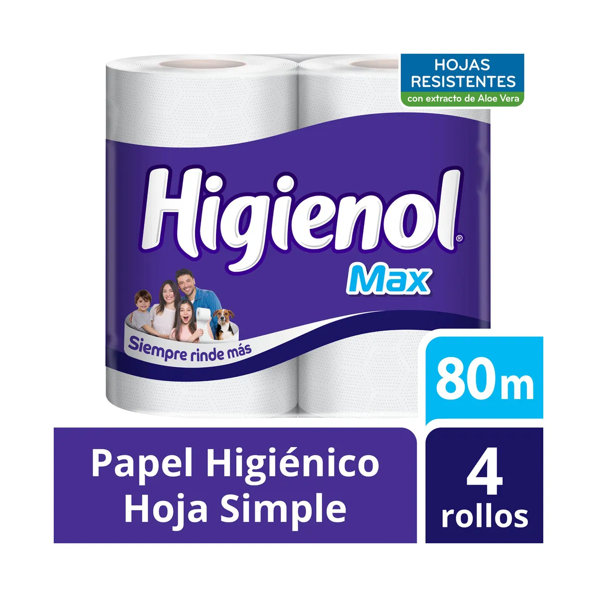 Papel higiénico Higienol Max hoja simple 80 mts 4 uni