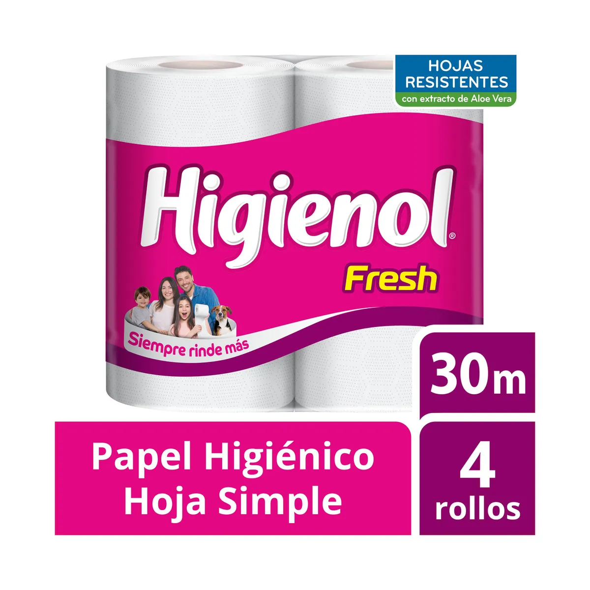 Papel higiénico Higienol Fresh hoja simple 30 mts 4 uni