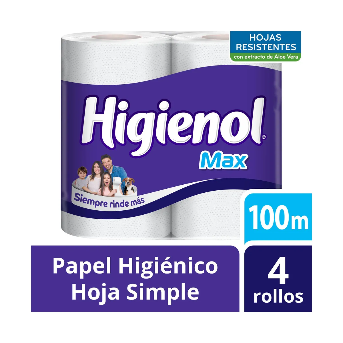 Papel higiénico Higienol Max hoja simple 100 mts 4 uni