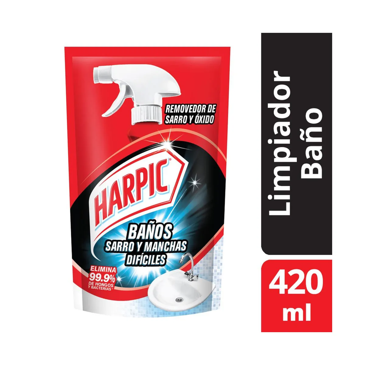 Limpiador desinfectante de baño Harpic sarro y mugre repuesto 420 ml.