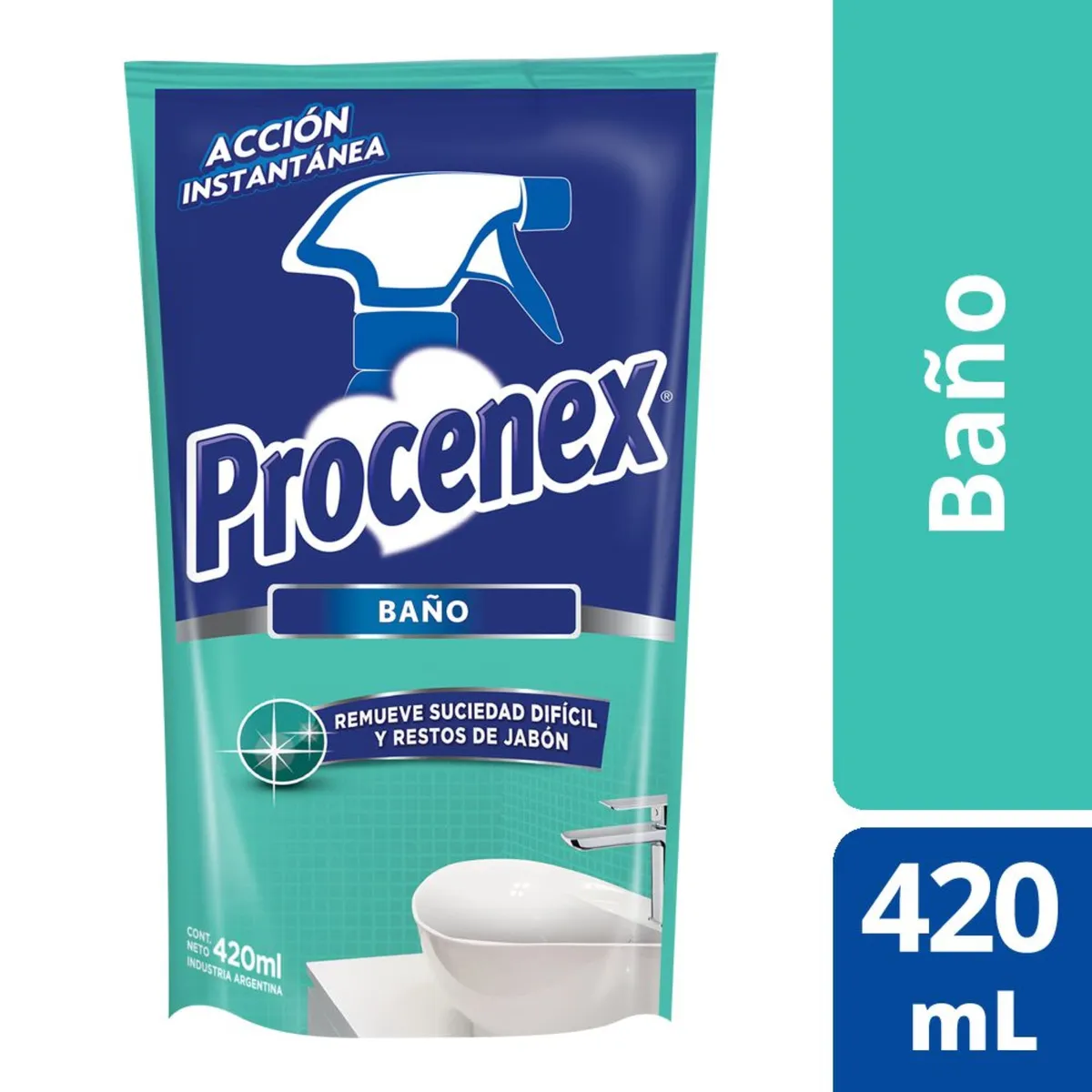 Limpiador líquido Procenex baño repuesto económico 420 ml.
