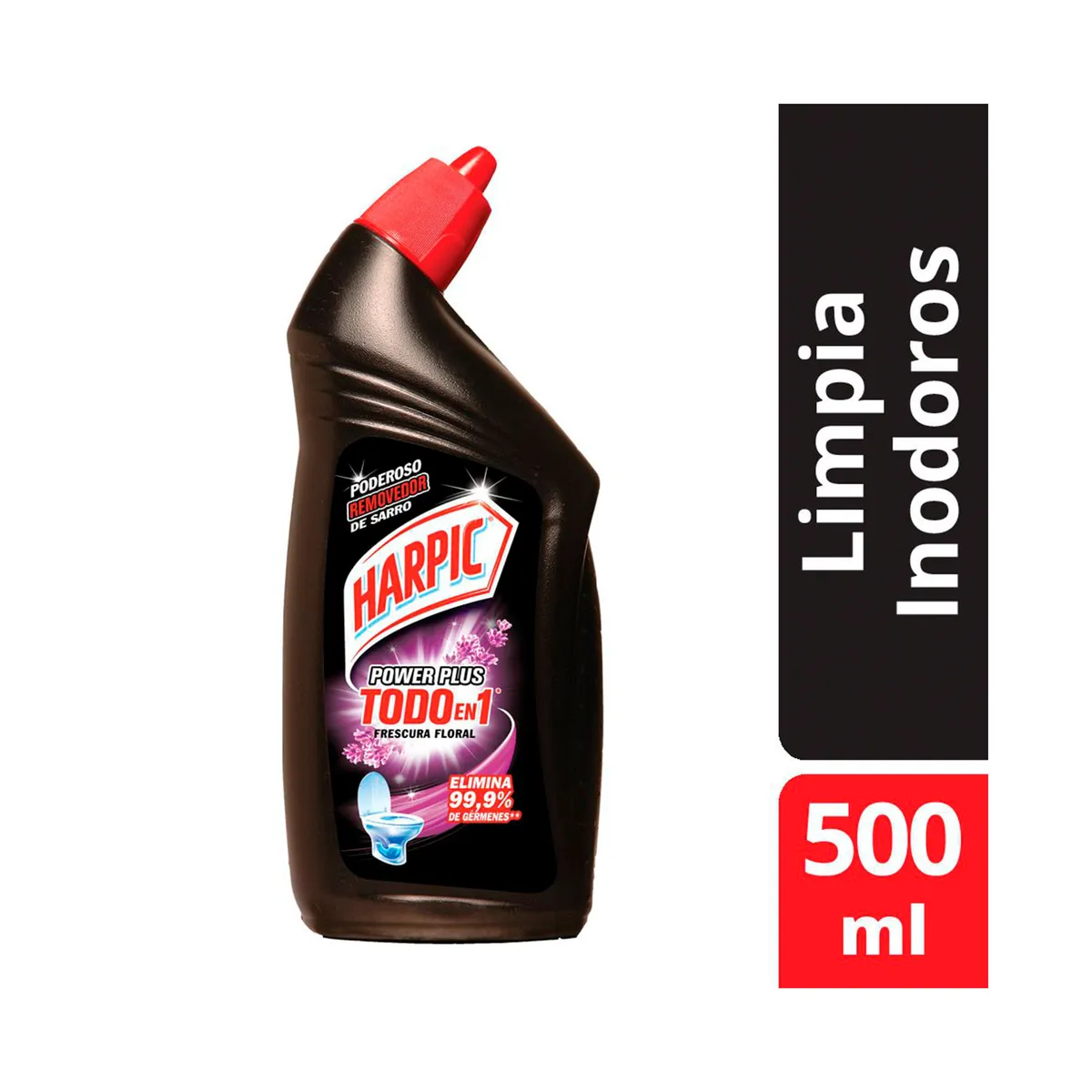 Gel limpiador desinfectante para inodoros Harpic power plus frescura floral 500 ml.