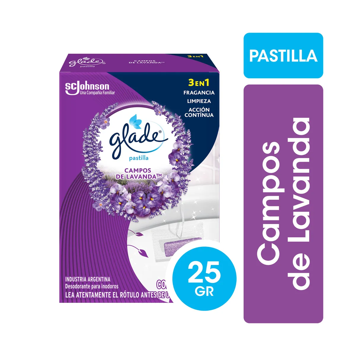 Pastilla para inodoro Glade campos lavanda 25 grs