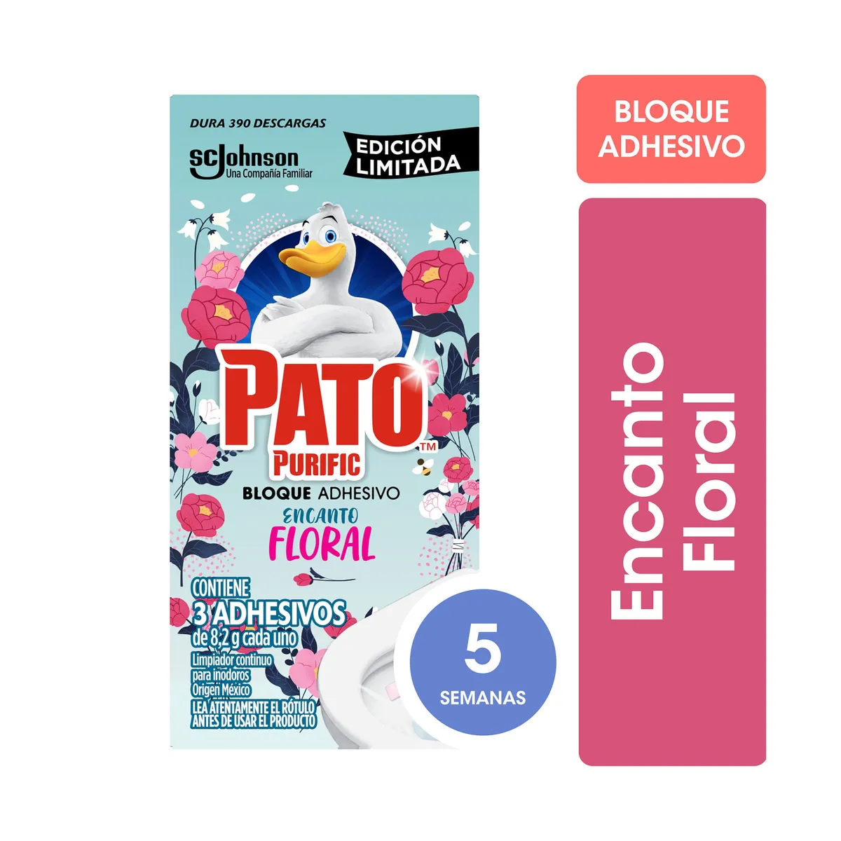 Bloque adhesivo para inodoro Pato Purific floral 24.6 grs