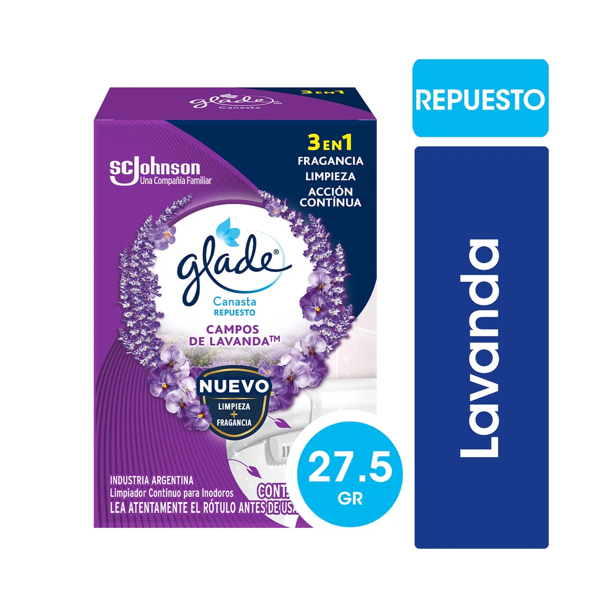 Canasta inodoro solida Glade lavanda Full Glade 27,5 g.