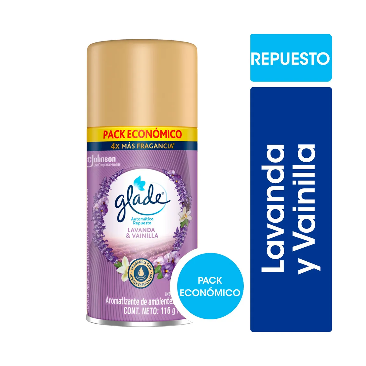 Aromatizante de ambientes automático Glade lavanda y vainilla repuesto 170 ml.