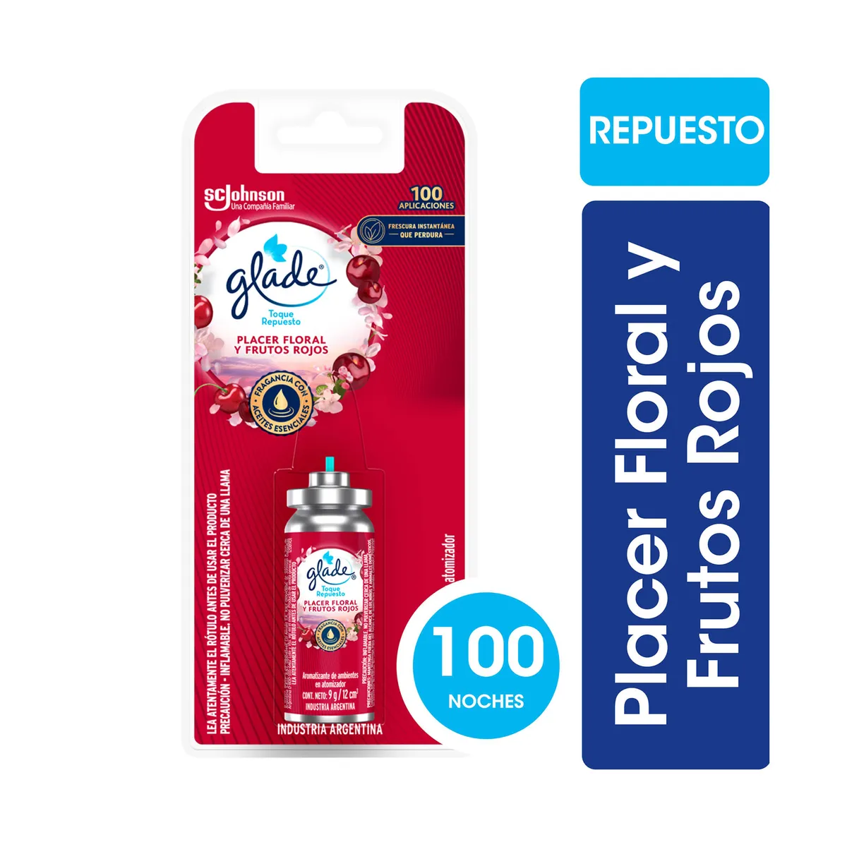 Aromatizante de ambientes Glade toque placer floral y frutos rojos repuesto 9 g.