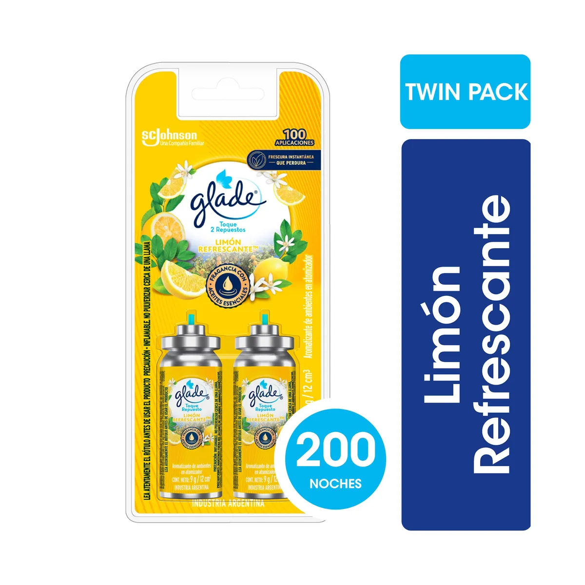 Aromatizante de ambientes Glade toque limón refrescante pack x2 repuesto 2x9 g.