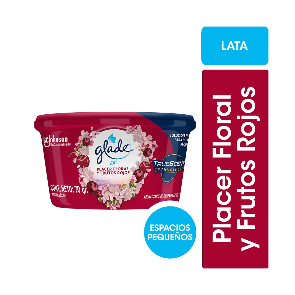Aromatizante de ambientes Glade mini gel hogar placer floral y frutos rojos 70 g.