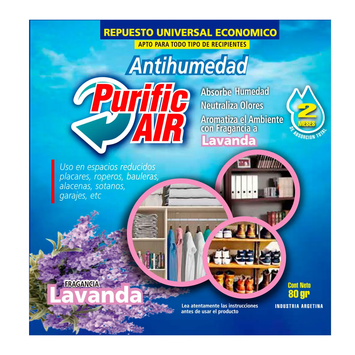 Repuesto antihumedad Purific air lavanda 80 g.