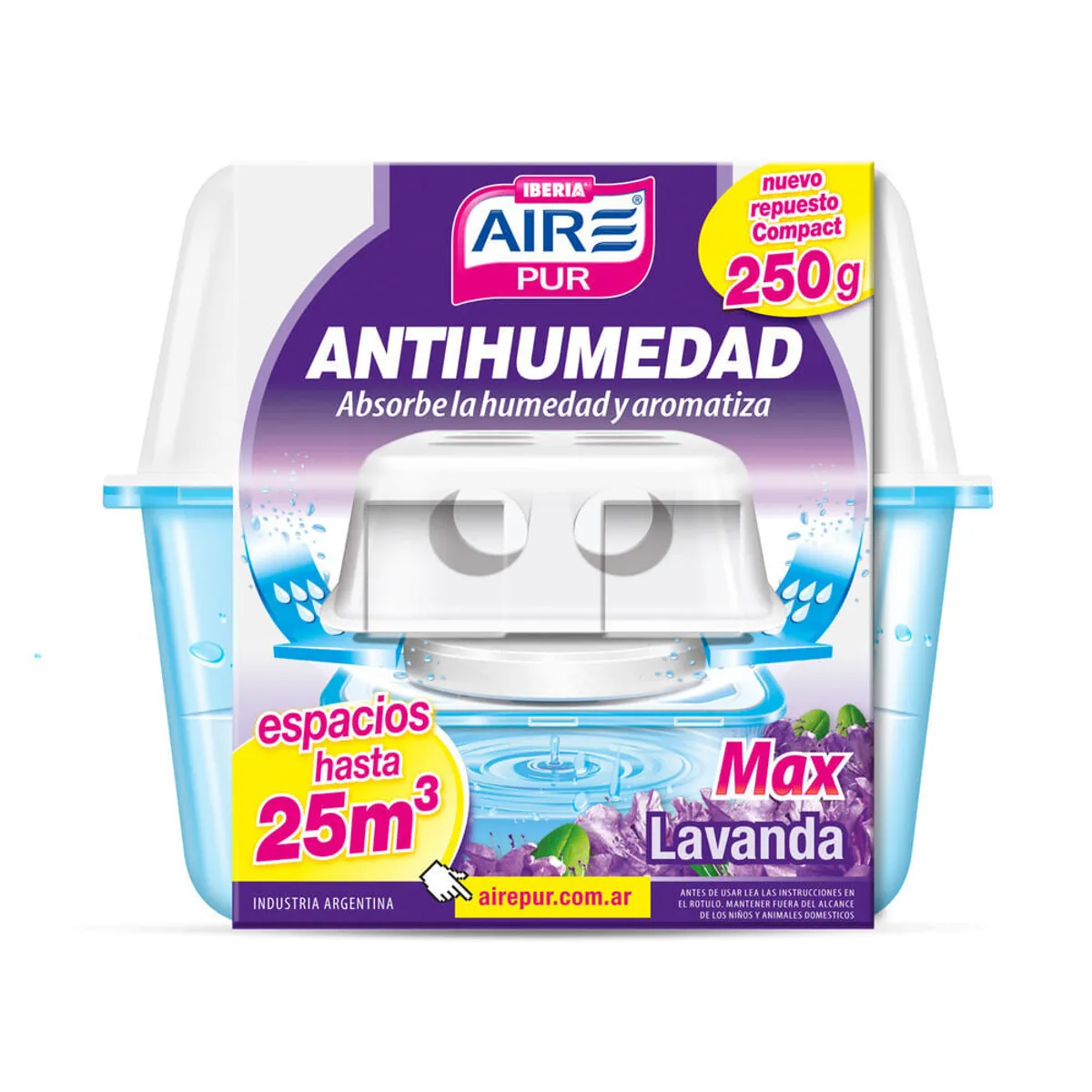 Desodorante de ambiente anti humedad Aire Pur Max lavanda 250 g.