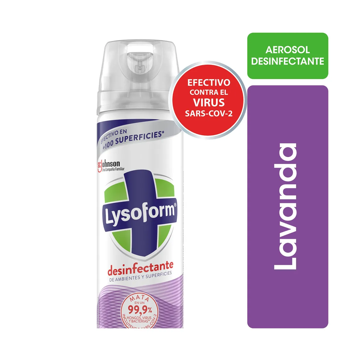Desinfectante de ambientes y elimina olores Lysoform lavanda en aerosol 360 ml.