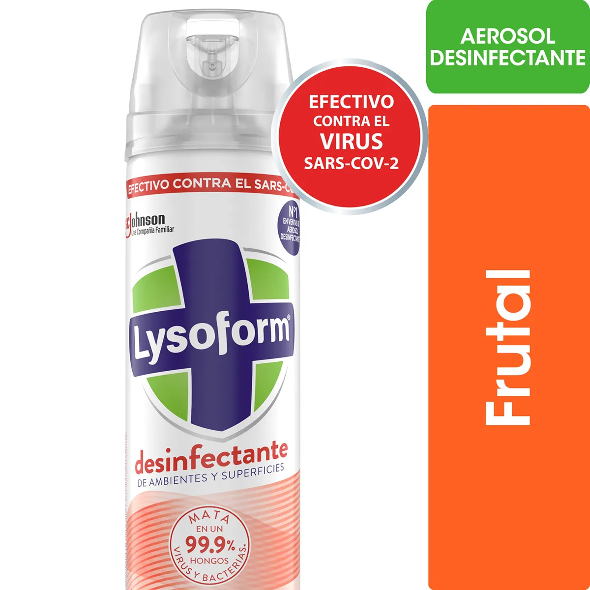 Desinfectante de ambientes y elimina olores Lysoform frutal en aerosol 360 ml.