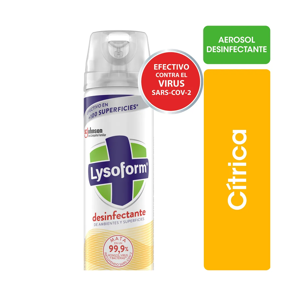 Desinfectante de ambientes y elimina olores Lysoform cítrica en aerosol 360 ml.