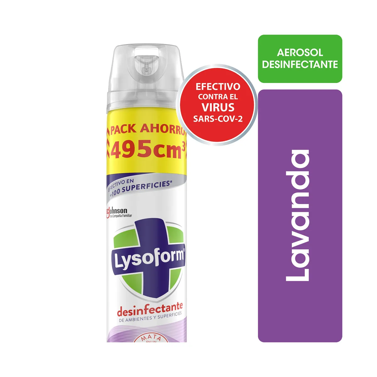 Desinfectante de ambientes y elimina olores Lysoform lavanda en aerosol 495 ml.