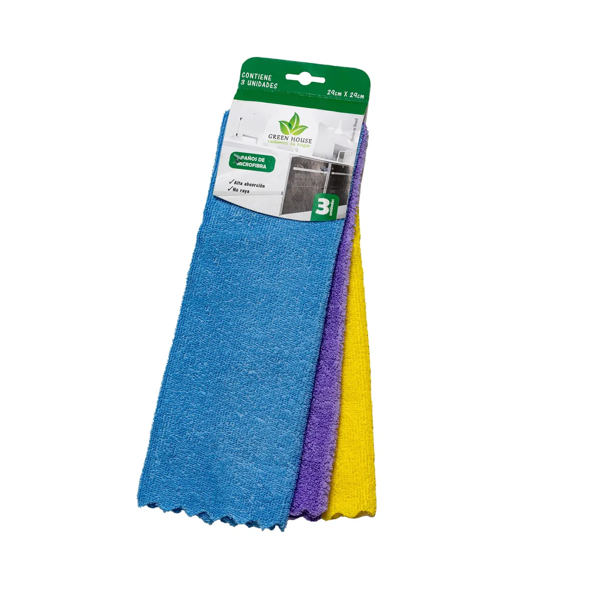 Set paños Green House microfibra 29x29 cm x 3 uni