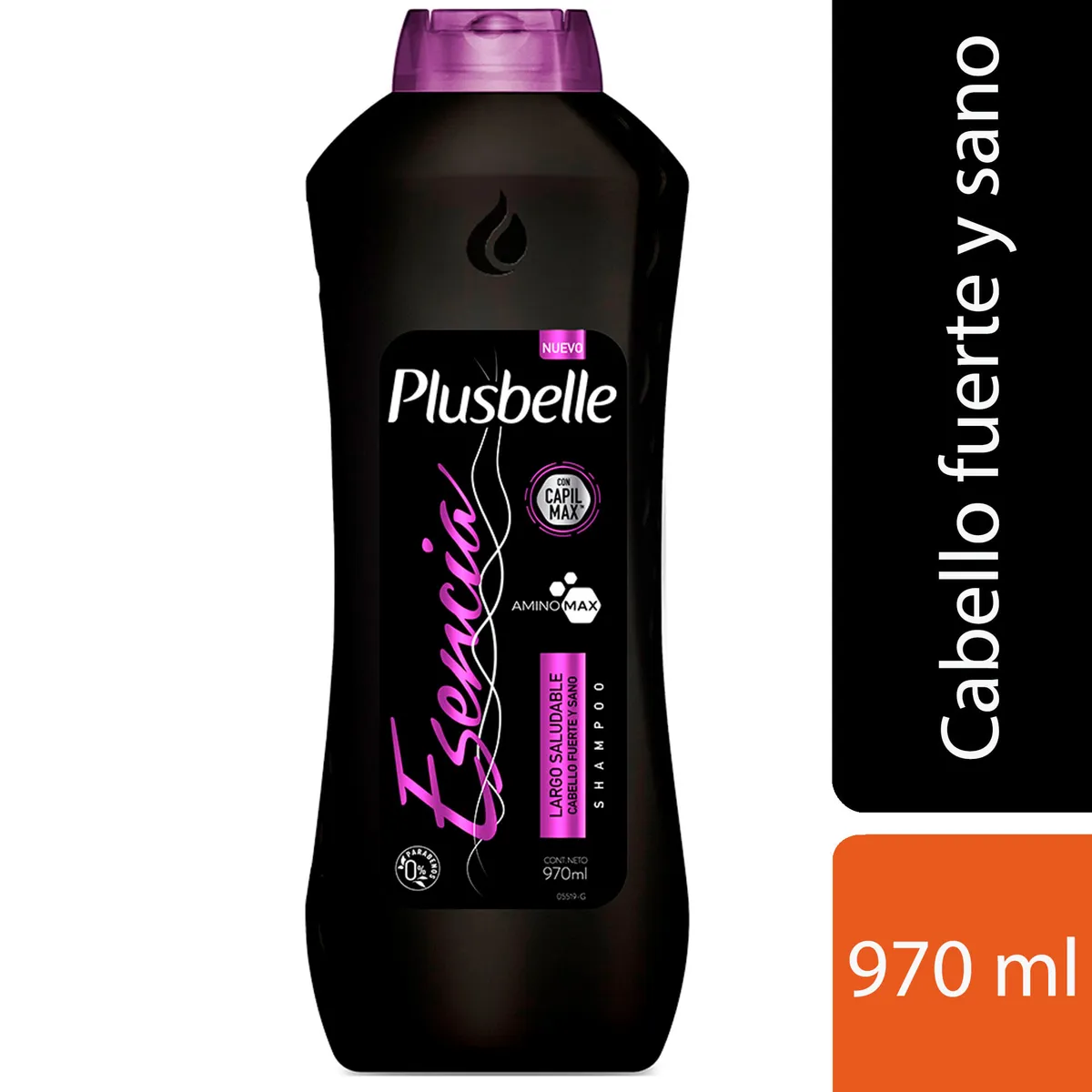Shampoo Plusbelle largo saludable esencia 970 cc.