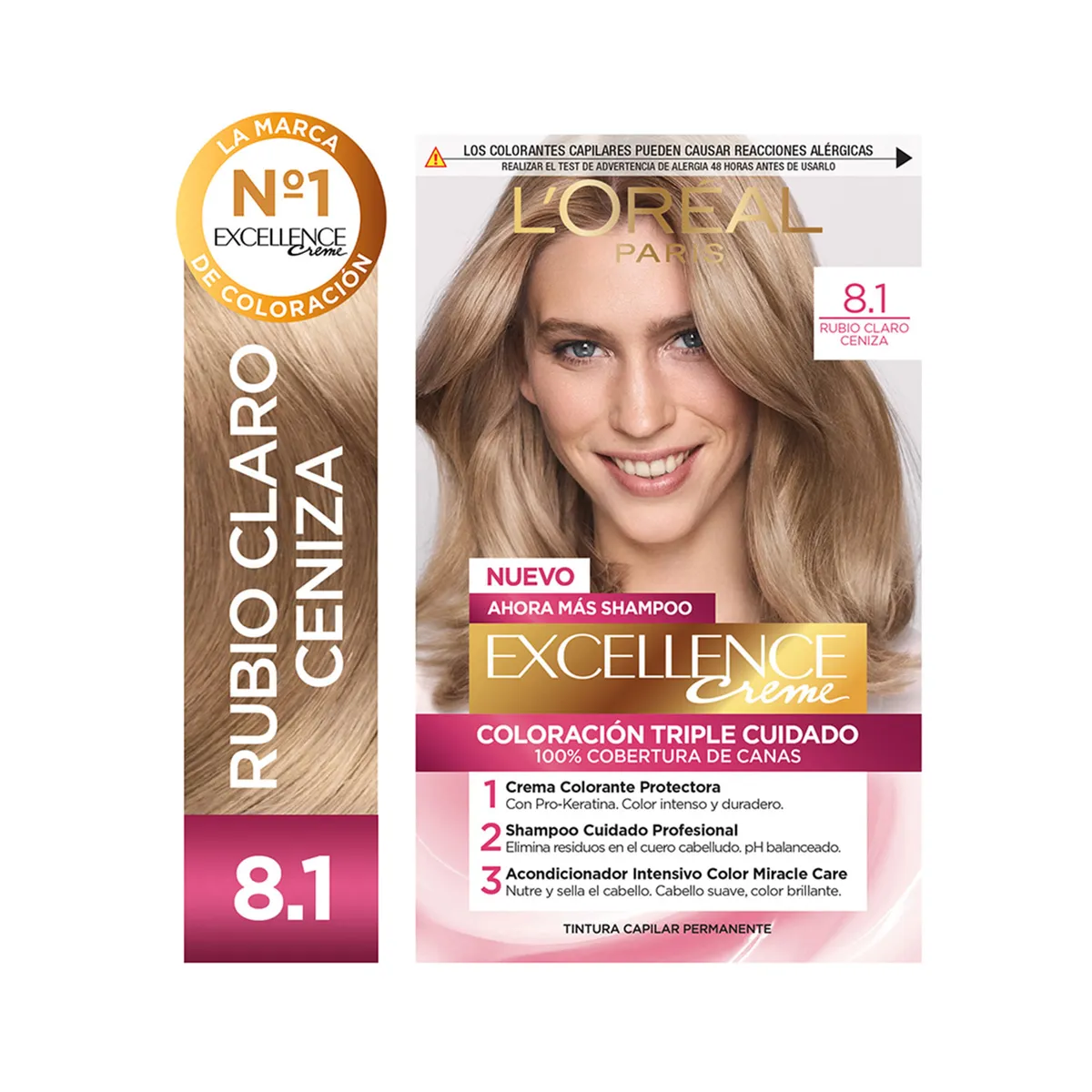Color permanente N 8.1 Excellence rubio claro ceniza 1 uni