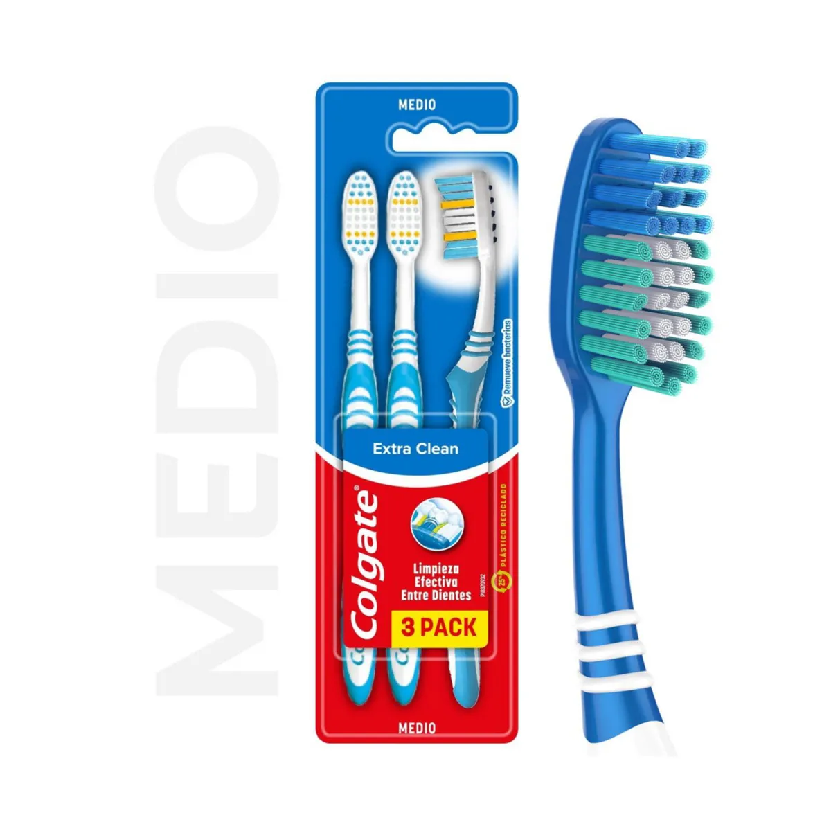 Cepillo de dientes Colgate Extra Clean medio cerdas multinivel 3 uni