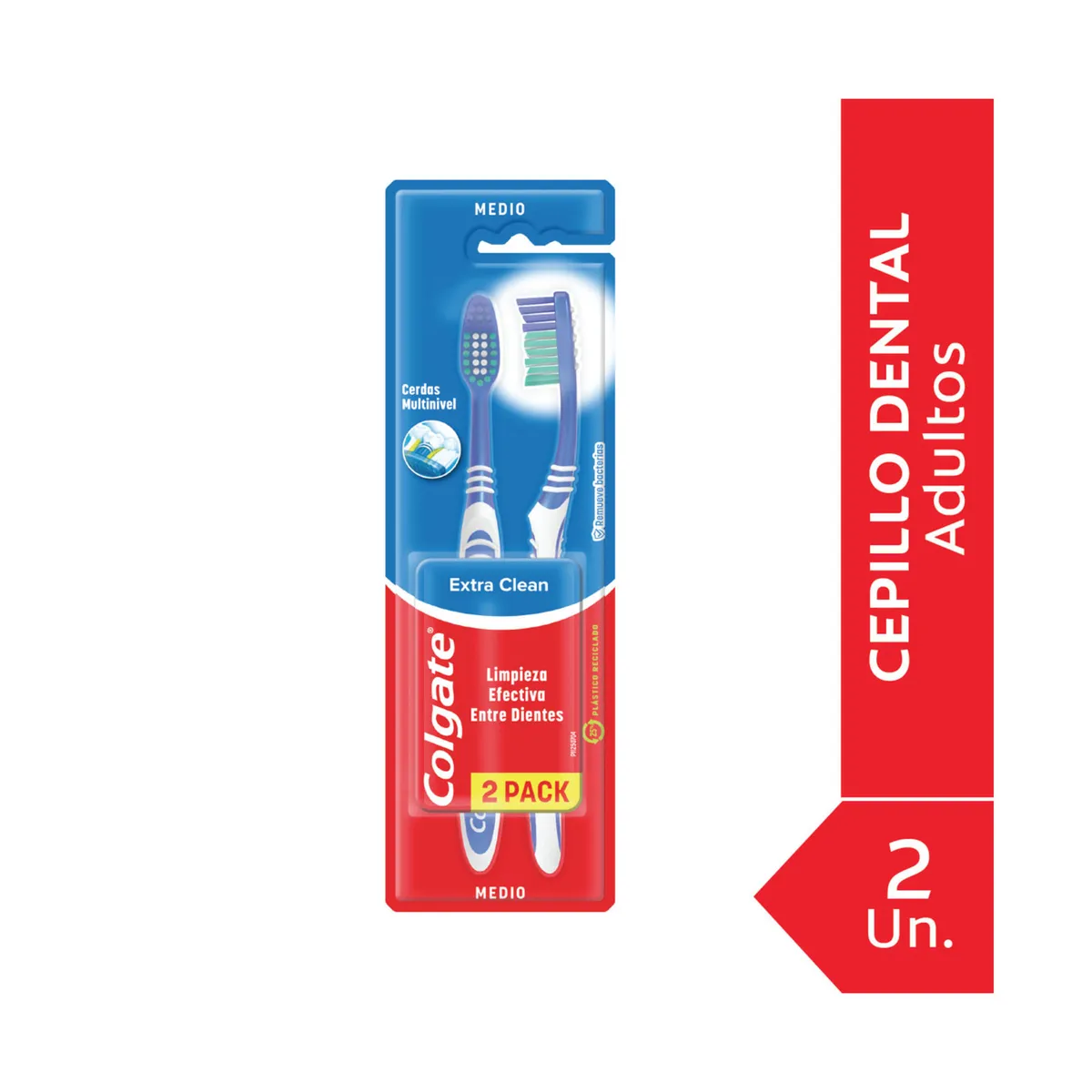 Cepillo de dientes Colgate Extra Clean firme doble acción 2 uni
