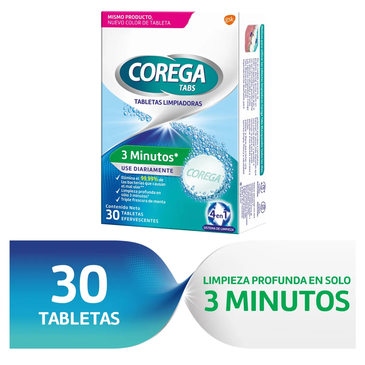 Tableta limpiadora Corega tabs 3 minutos 30 uni