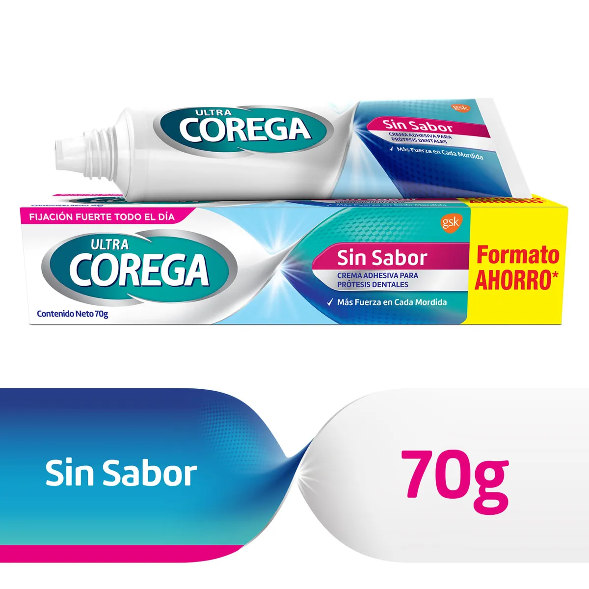 Adhesivo dental Ultra Corega sin sabor 70 g.