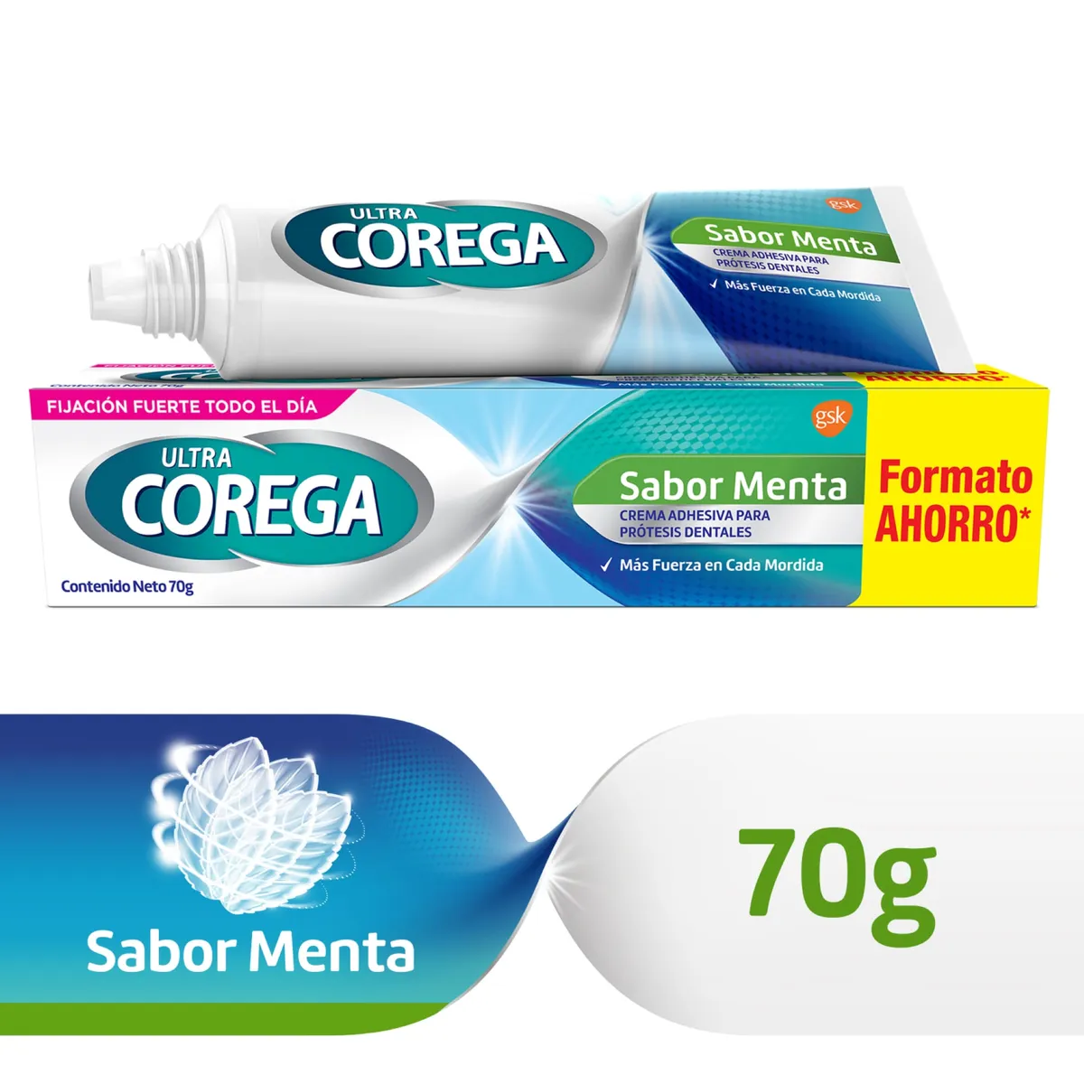 Adhesivo dental Ultra Corega menta 70 g.