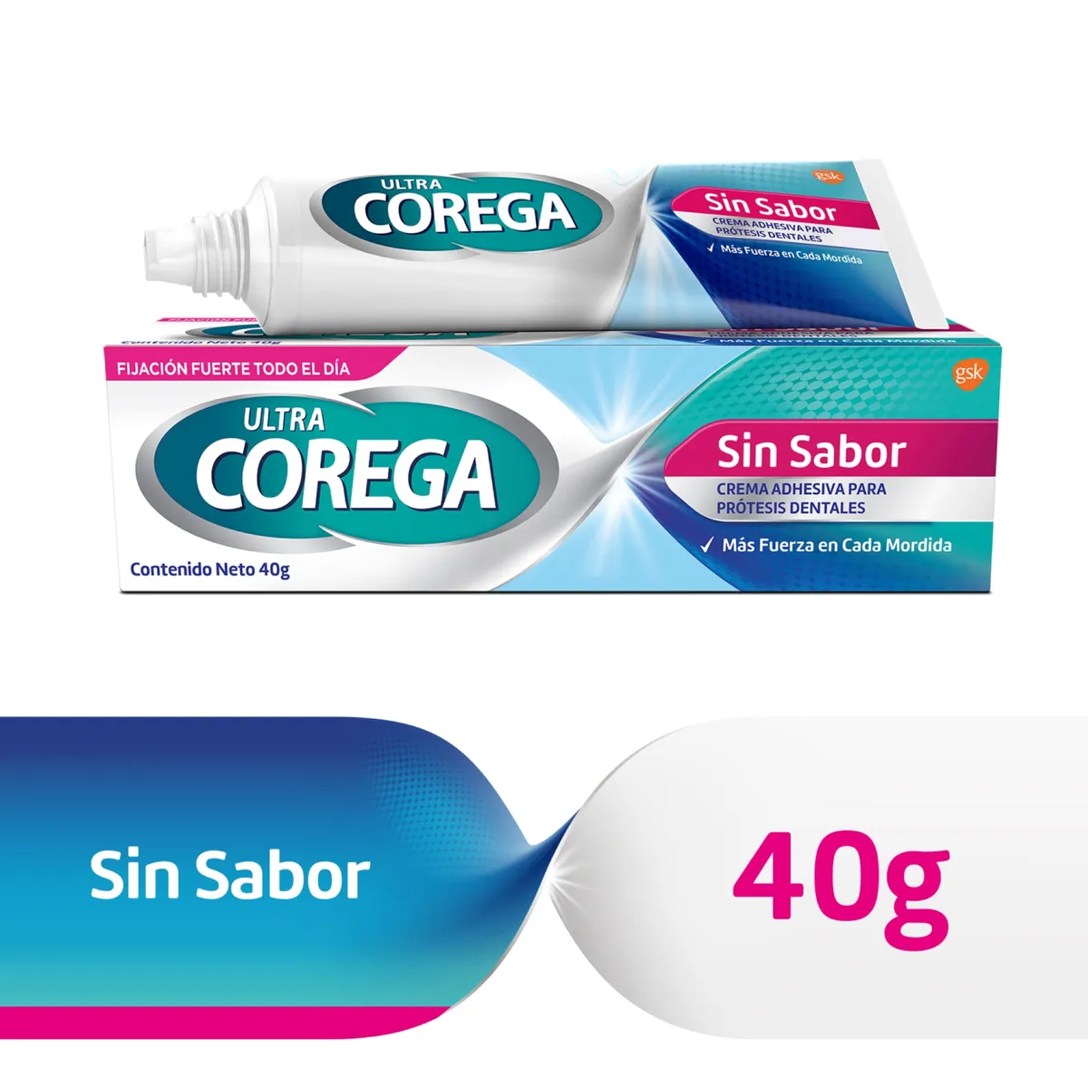Adhesivo dental Ultra Corega sin sabor 40 g.