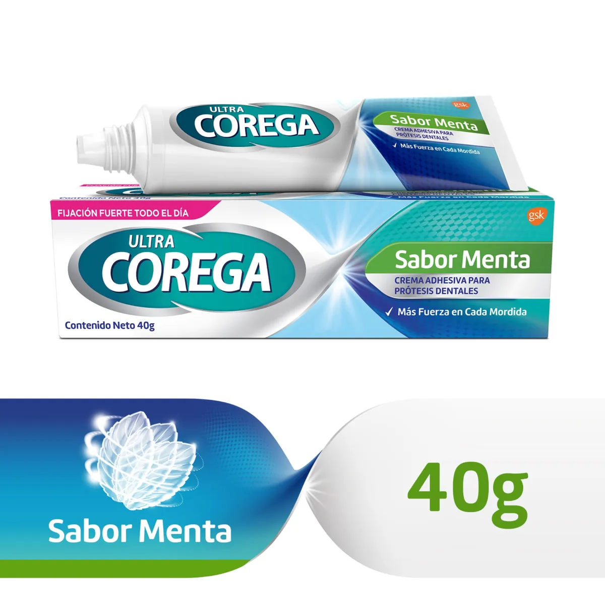 Adhesivo dental Ultra Corega menta 40 g.
