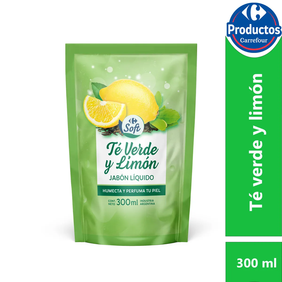 Jabón líquido Carrefour Soft de té verde y limón dp 300 cc.