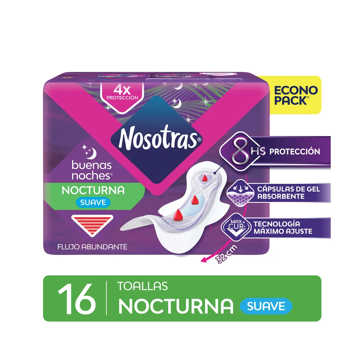 Toalla Nosotras buenas noches suave MAX CURV 16 uni