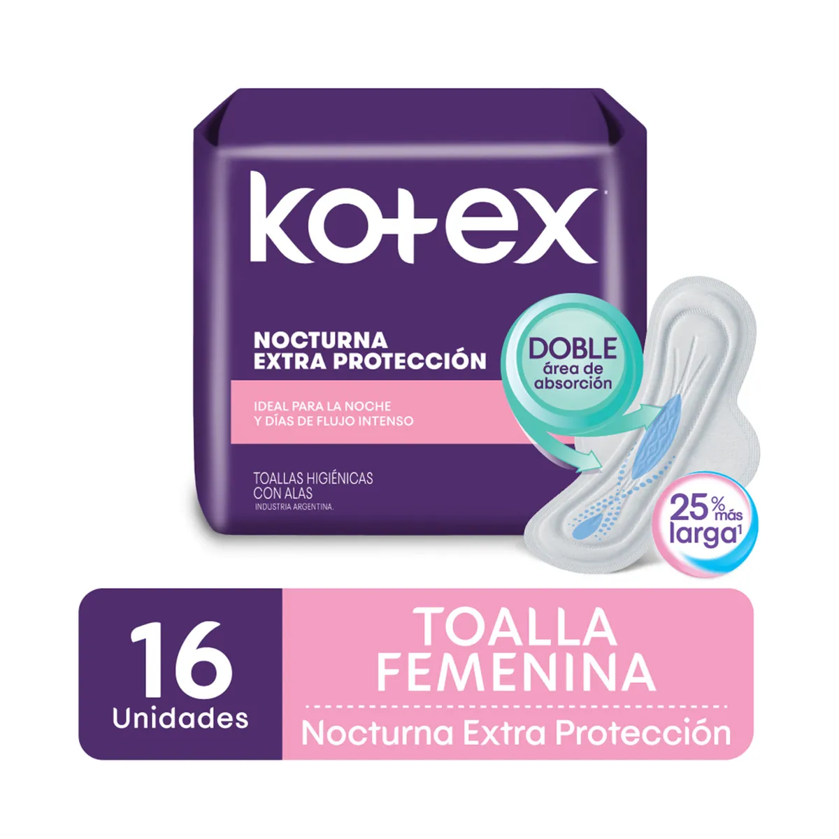 Toalla femenina Kotex nocturna 16 uni