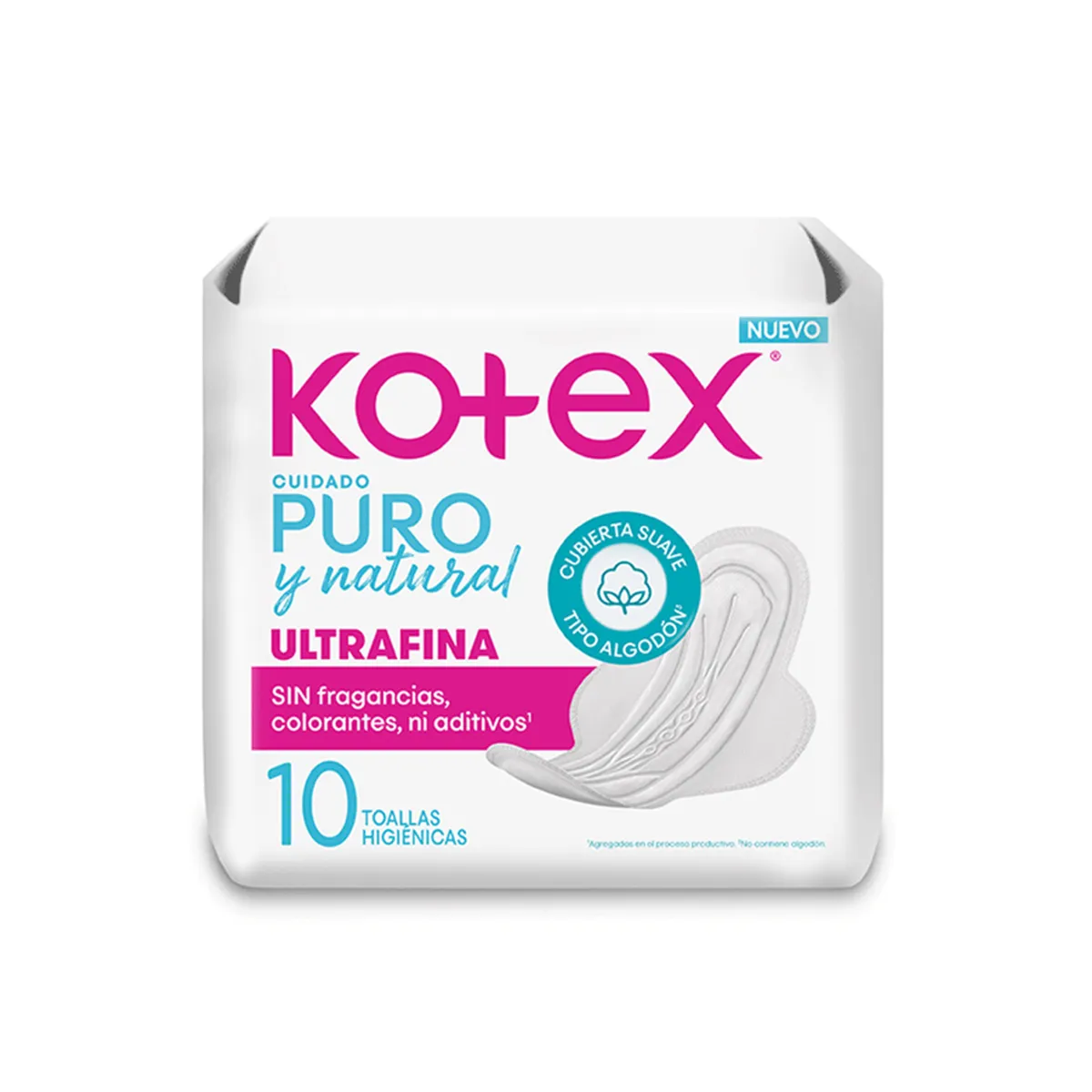 Toalla femenina ultrafina Kotex puro y natural 10 uni