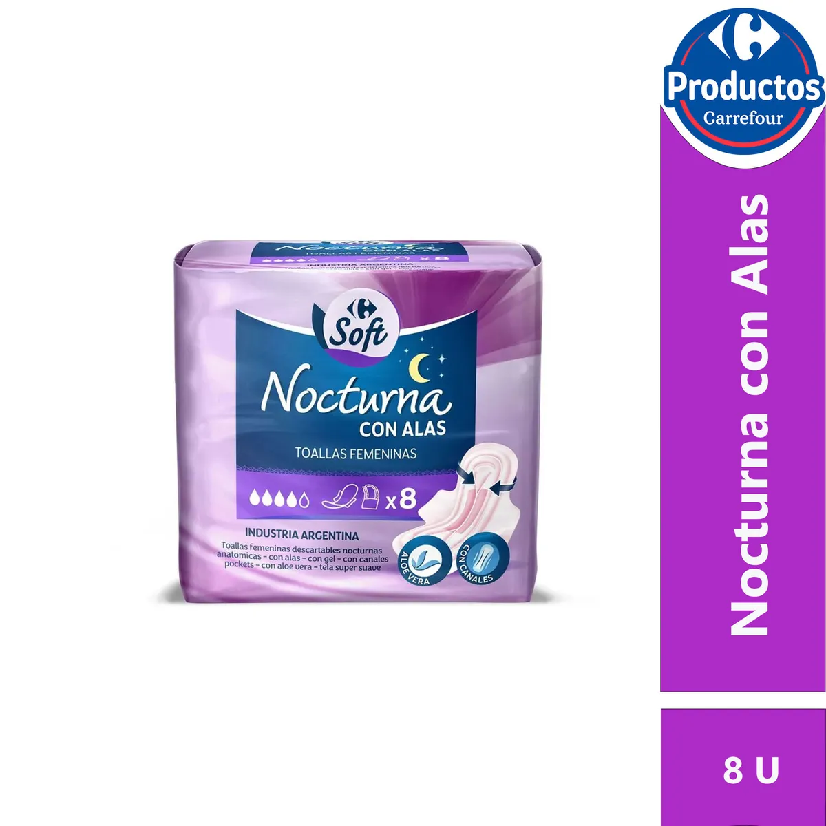 Toallitas Carrefour nocturna con alas 8 u.