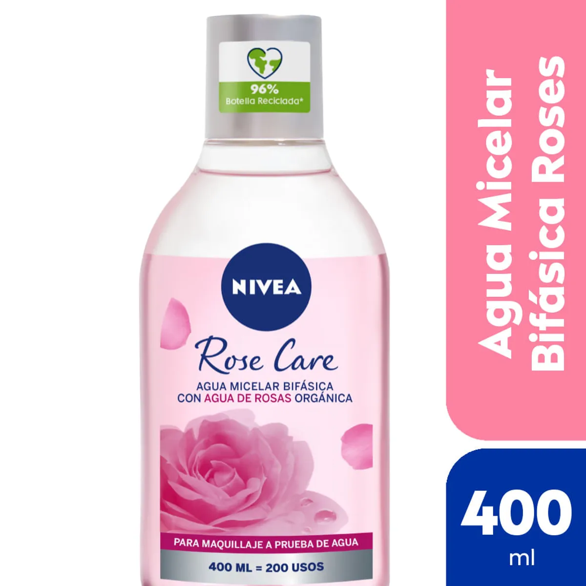 Agua micelar bifásica Nivea rose care para todo tipo de piel 400 ml.