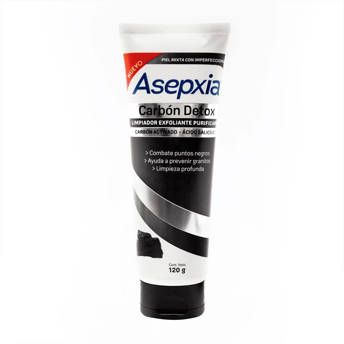 Limpiador facial Asepxia exfoliante purificante carbón detox 120 g.
