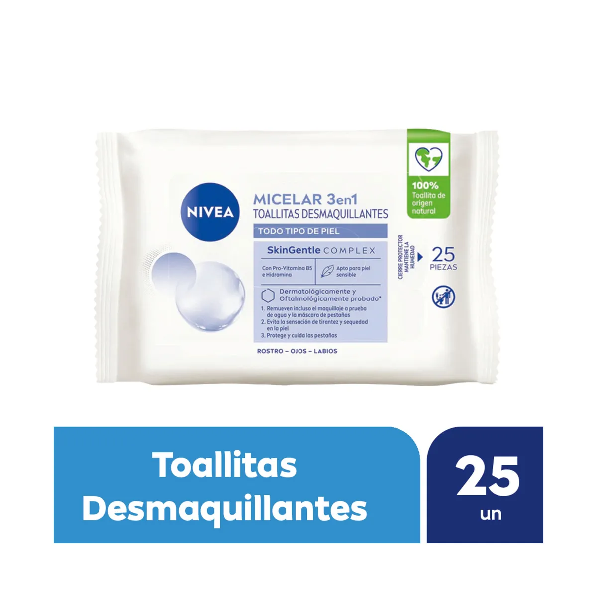 Toallitas limpiadoras 3 en 1 Nivea micellair para pieles sensibles 25 uni