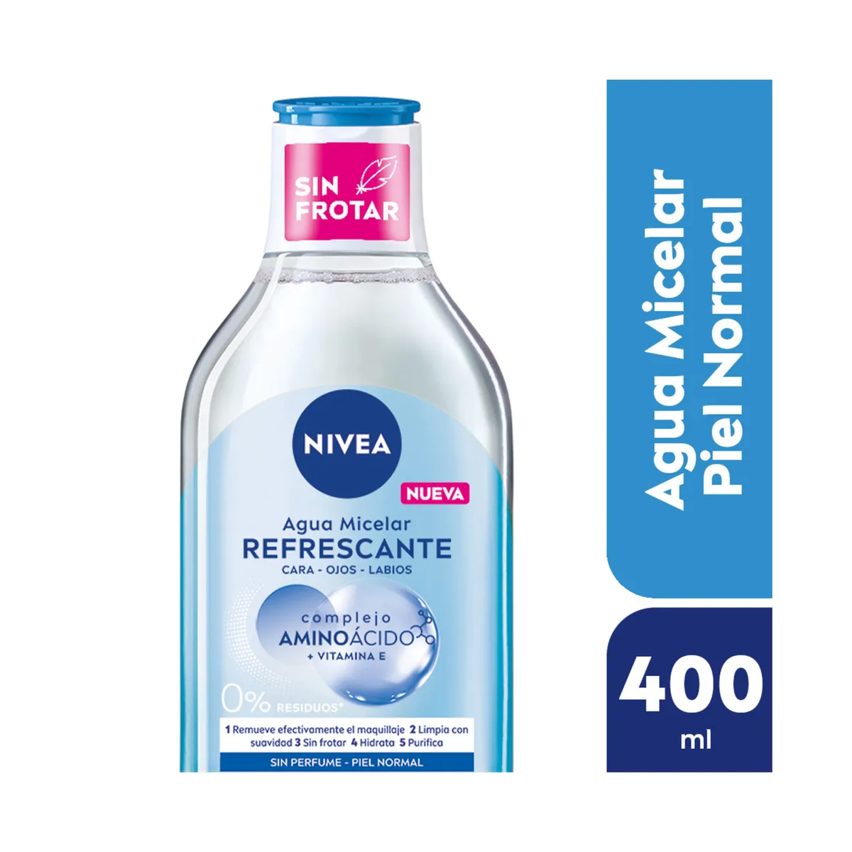 Agua micelar 5 en 1 Nivea Refrescante para piel normal 400 ml.