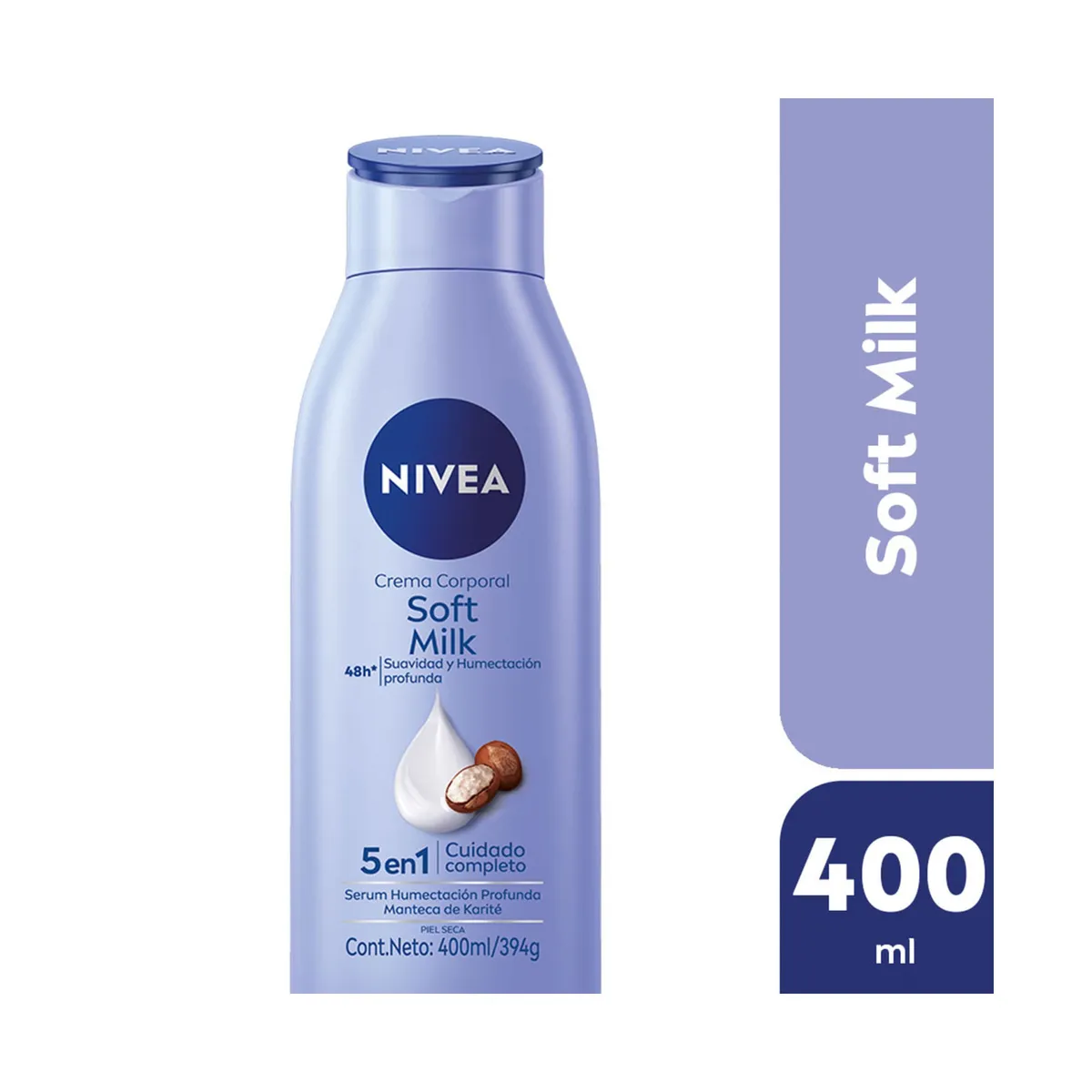 Crema corporal Nivea Soft Milk 5 en 1 suavidad y humectación profunda piel seca 400 ml.