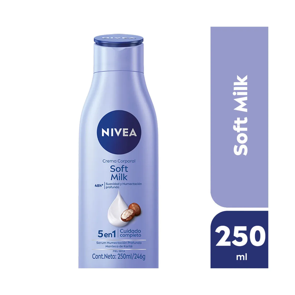 Crema corporal Nivea Soft Milk 5 en 1 suavidad y humectación profunda piel seca  250 ml.