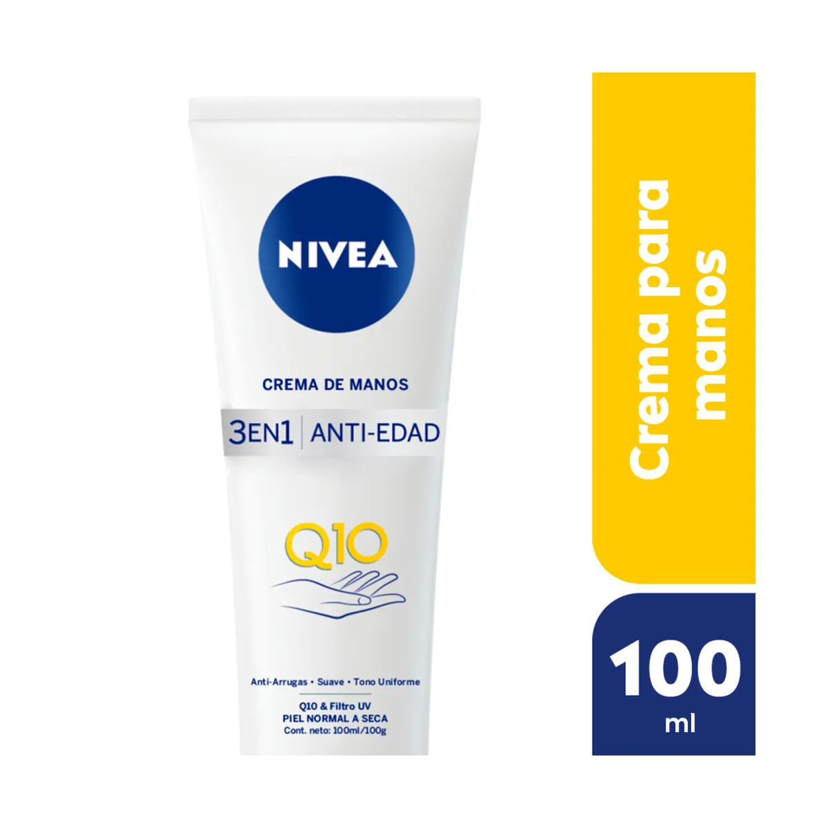 Crema de manos antiarrugas Nivea Q10 3 en 1 para piel normal a seca 100 ml.