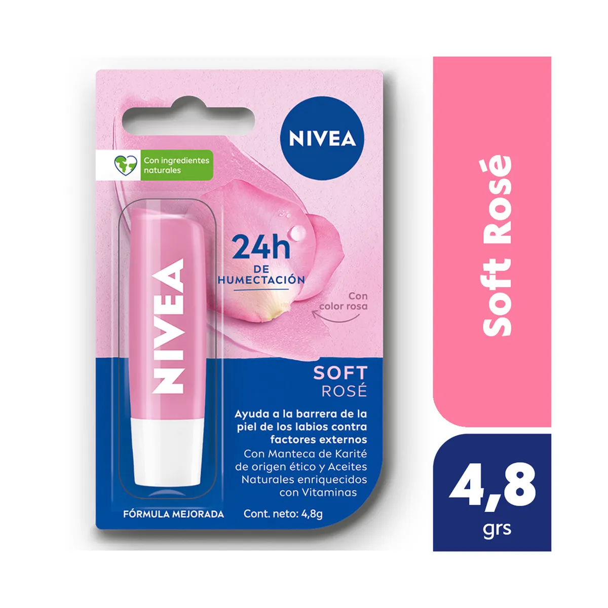 Protector labial humectante Nivea Soft rosé para todo tipo de piel 4.8 g.