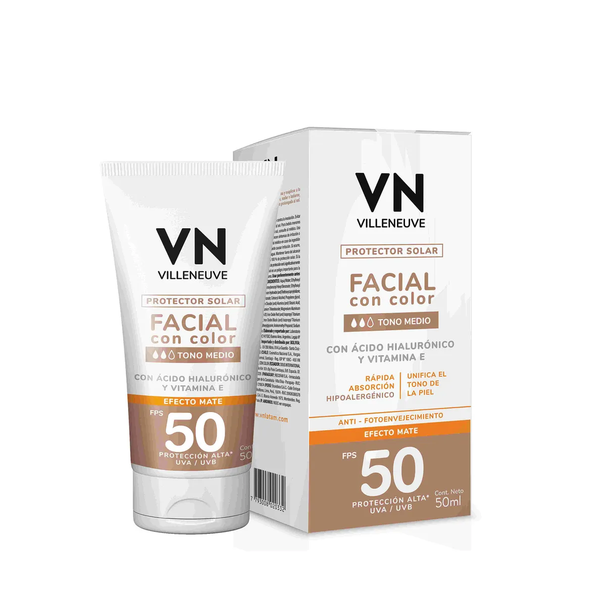 Protector solar facial tono medio Villeneuve FPS 50 50 cc.