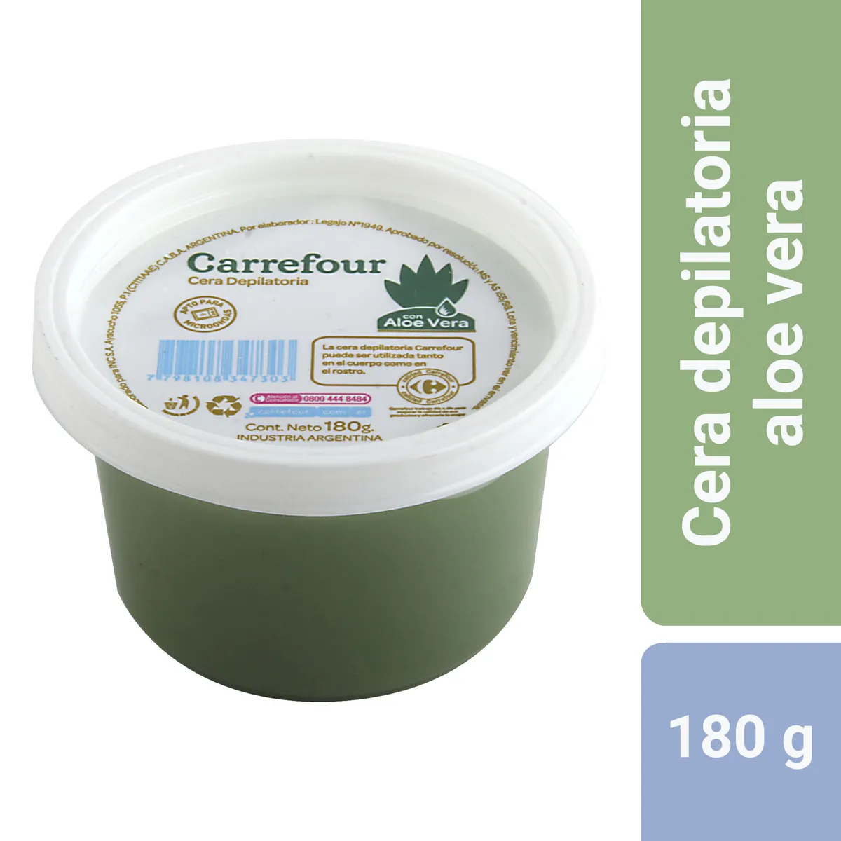 Cera depilatoria Carrefour aloe vera para microondas 180 g.