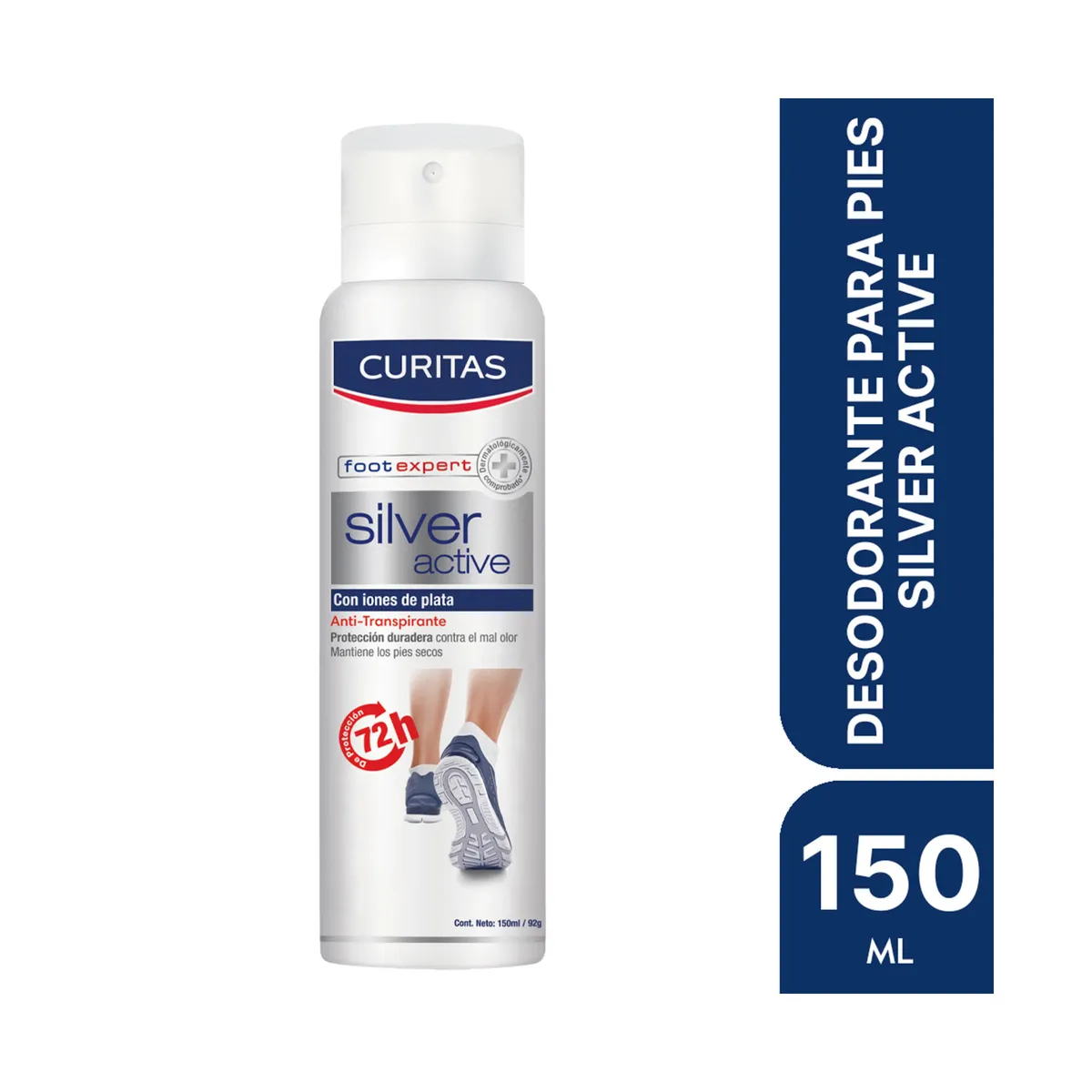 Desodorante para pies Curitas Silver Active 72 horas de protección 150 ml.