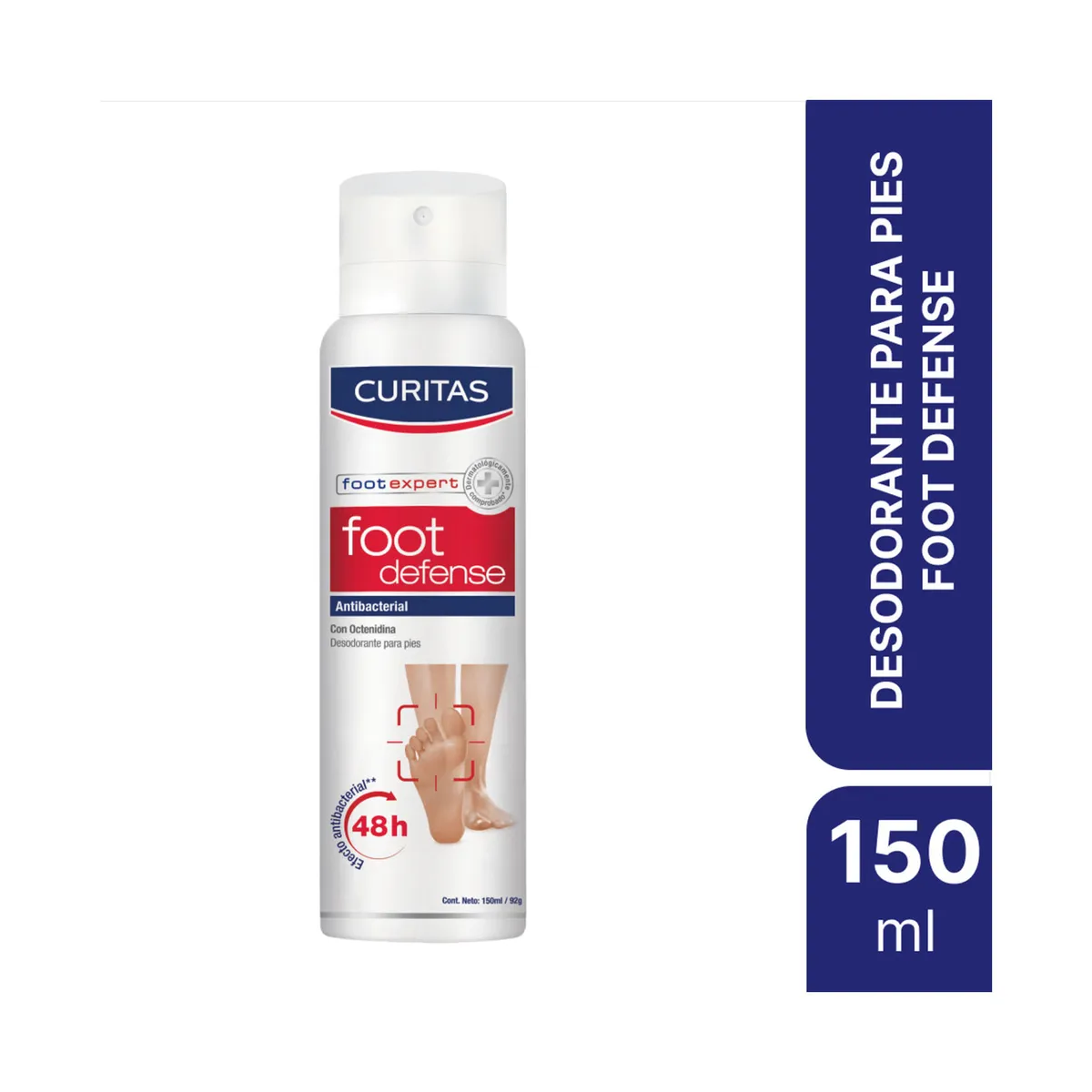 Desodorante para pies Curitas Foot Defense efecto antibacterial 48 horas 150 ml.