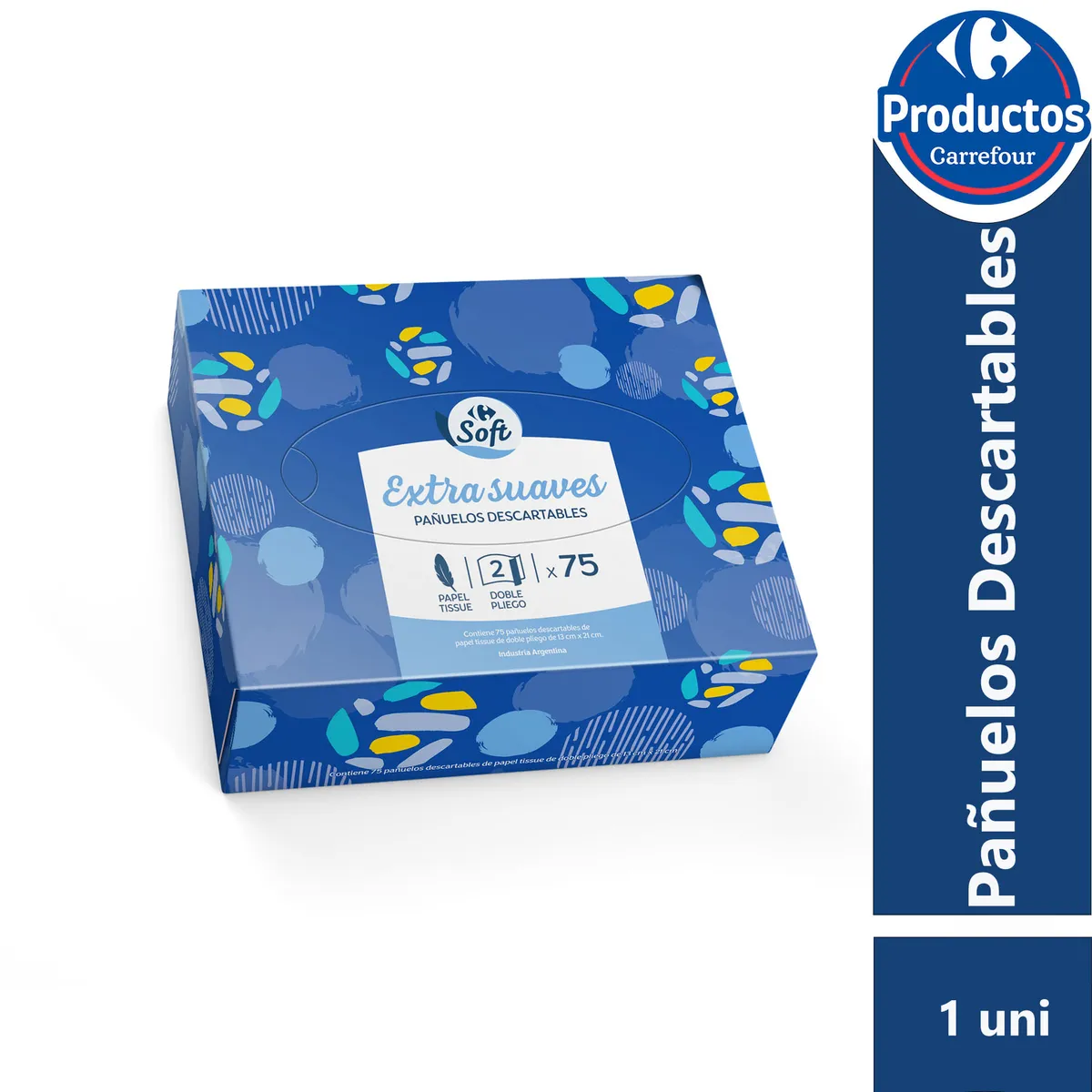 Pañuelos descartables Carrefour Soff box 75 uni