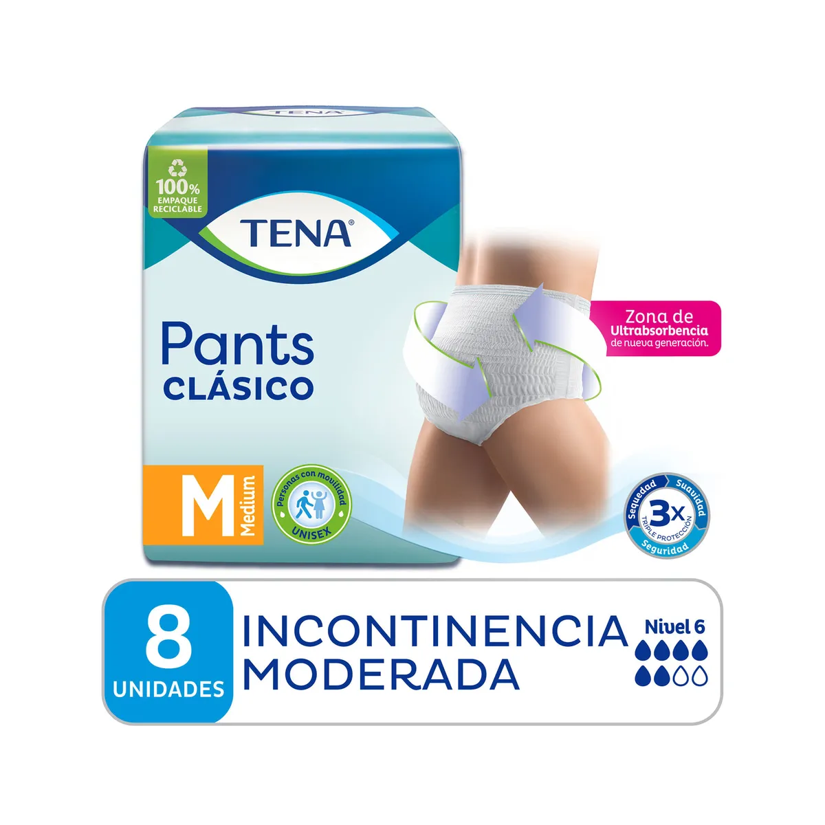 Ropa interior Tena pants clásico talle M 8 uni