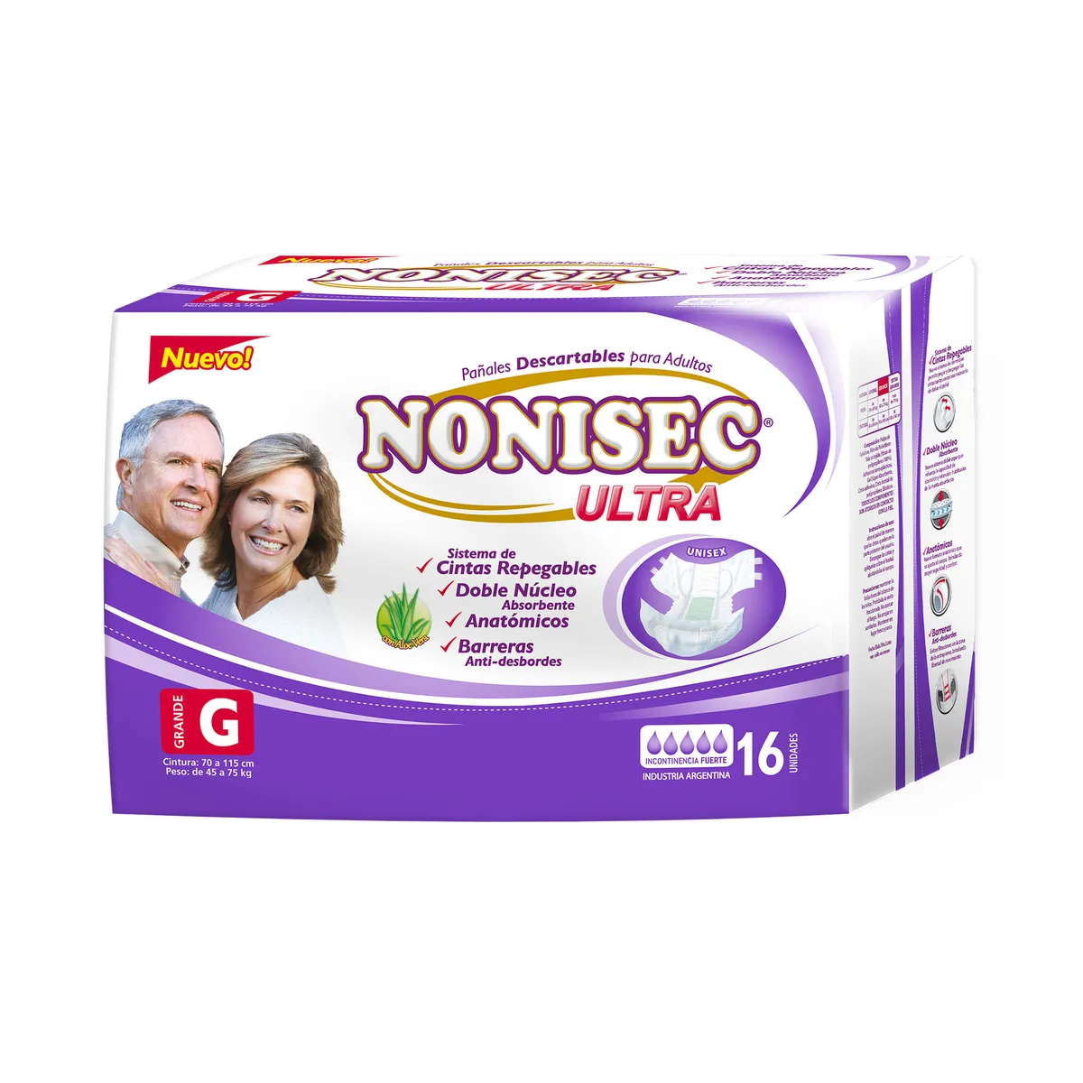 Pañal adulto Nonisec  talle G ultra elastizado x 16 uni