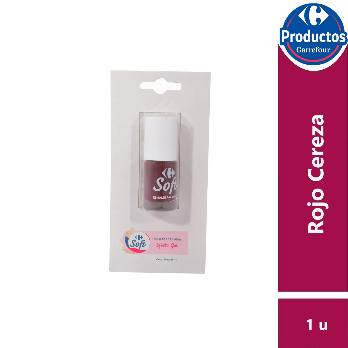 Esmalte para uñas Carrefour soft rojo cereza 6 cc.
